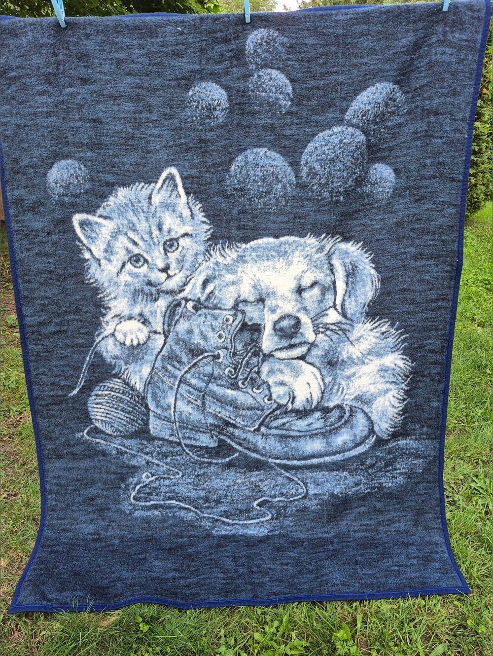 Biederlack Kitten And Sleeping Puppy Blanket